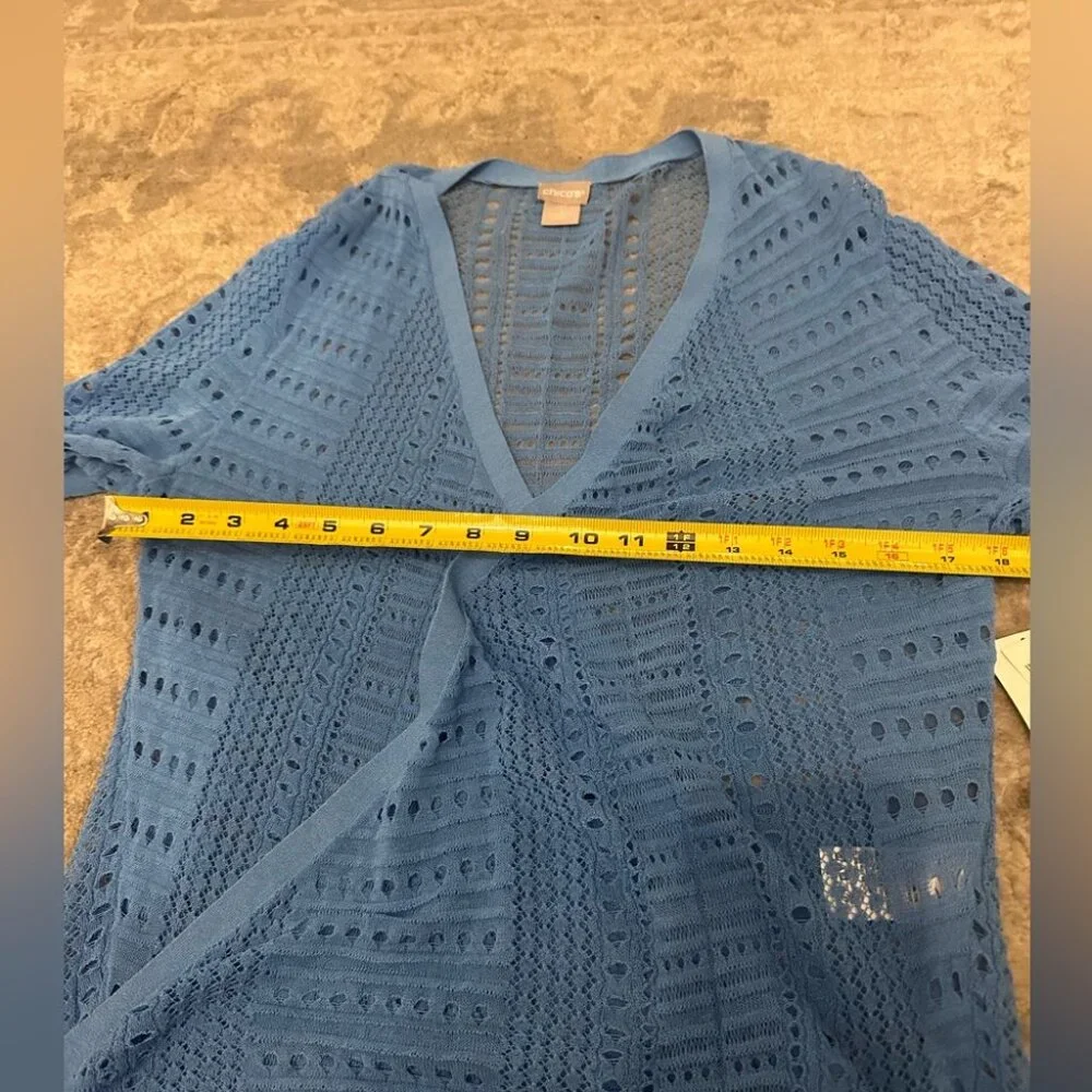 NWT Women’s Chico’s Open Cardigan Large/sz 2 The Front Pointelle 3/4 Sleeve $80 - Picture 6 of 9